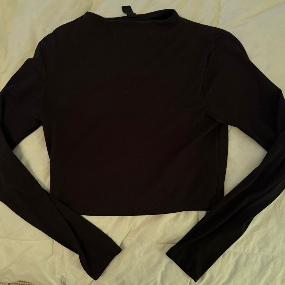 Windsor Plain Black Long Sleeve Crop Top